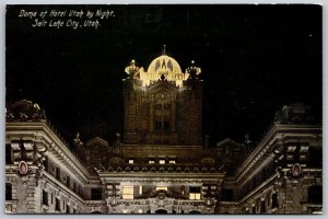 Vtg Salt Lake City UT Dome of Hotel Utah At Night 1910s View Old Postcard