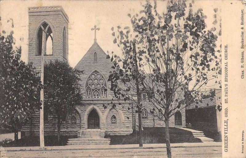 Greenville Ohio St Pauls Episcopal Church Street View Antique Postcard K71034