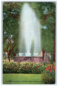 1945 View Of Memorial Fountain Central Park Lansing Michigan MI Vintage Postcard