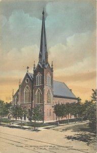 LIMA, OH Ohio ~ Handcolored OLD TRINITY M.E. CHURCH c1910s Albertype Postcard