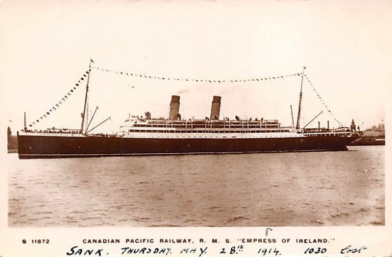 RMS Empress of Ireland Canadian Pacific Steamship Co Ship Writing on back 