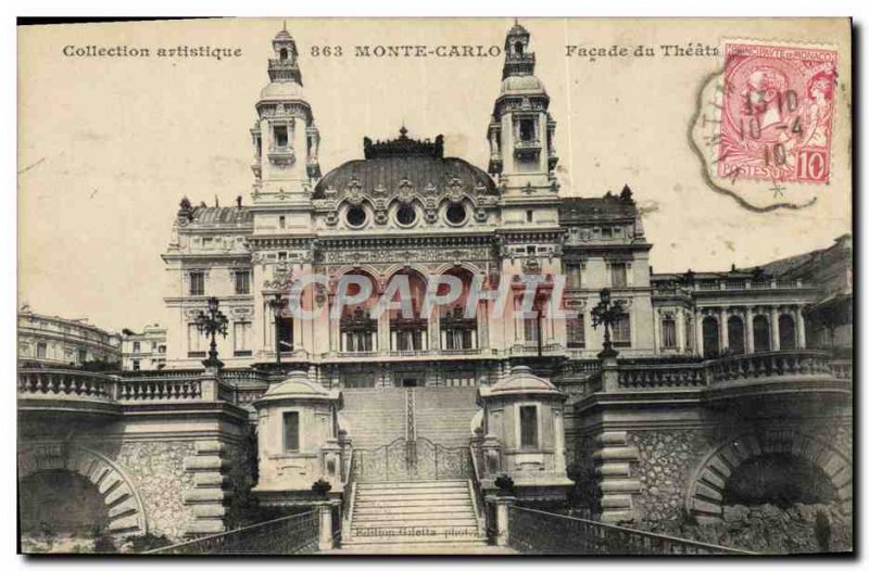 Old Postcard Monaco Monte Carlo Facade of Theater