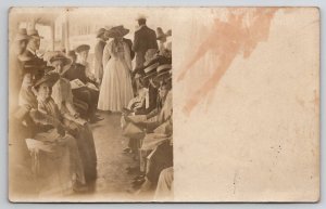 RPPC Edwardians On The Ferry Men Boaters Hats Newpapers Ladies Postcard U29