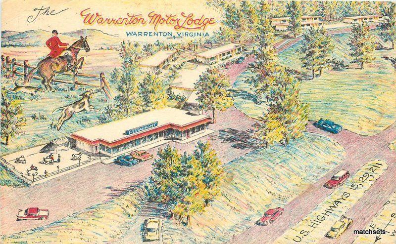 1969 Warrenton Motor Lodge birdseye Virginia artist impression Crayon Gravure