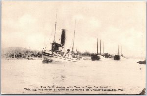 Tug Perth Amboy With Tow Canal German Submarine Massachusetts MA Postcard