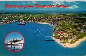 Massachusetts Greetings From Nantuckert Island Aerial View Of Town and Waterf...