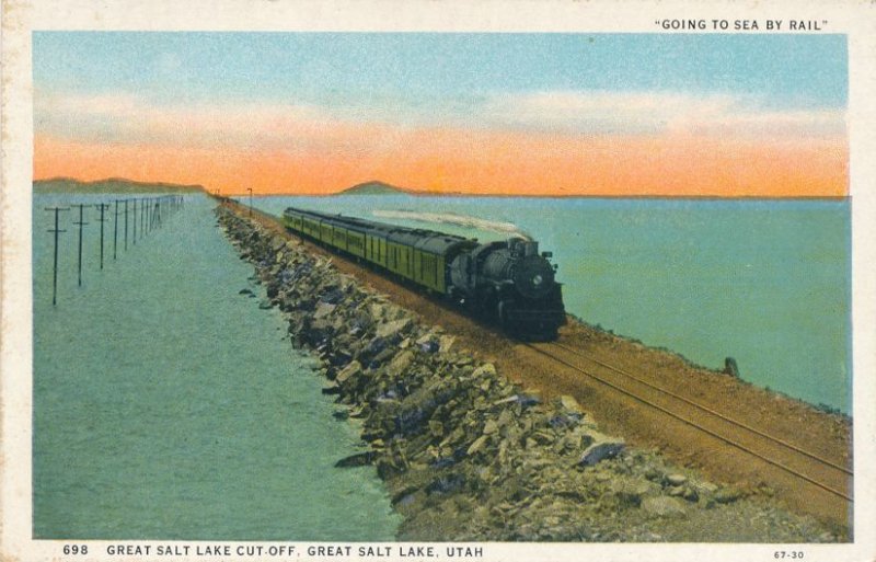 Going to Sea by Rail Cut-Off at Great Salt Lake Utah Southern Pacific Railroad