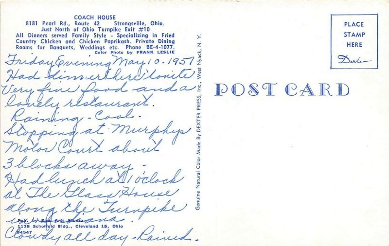 Strongsville Ohio 1950s Postcard Coach House Restaurant