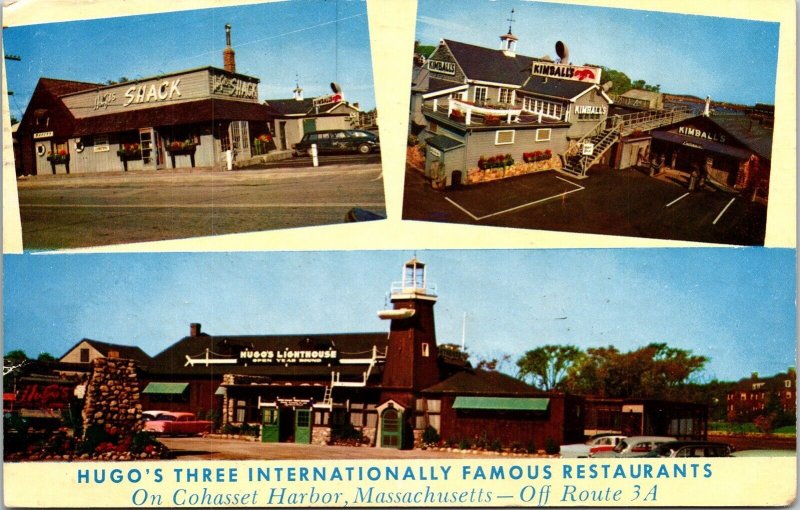 Hugos Three Internationally Famous Restaurants Cohasset Harbor Mass Postcard 