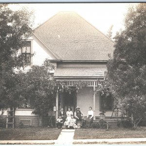 c1910s Beautiful Family House RPPC Cozy Home Cute Real Photo Kid Baseball A129