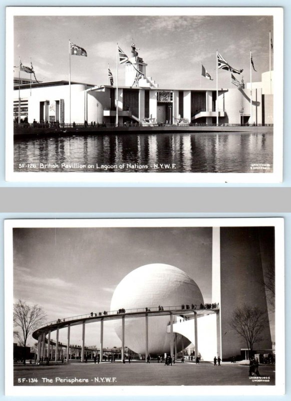 2 RPPC Postcards NEW YORK WORLD'S FAIR ~ British Pavilion, Perisphere 1939