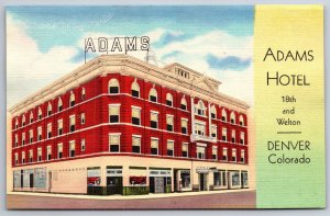 Denver Colorado~Adams Hotel Bldg Street View On 18th & Welton~Vtg Linen Postcard