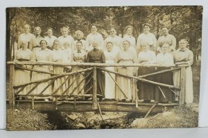 Rppc Victorian Era Old Women Posing On Rustic Log Bridge c1910 Postcard P13