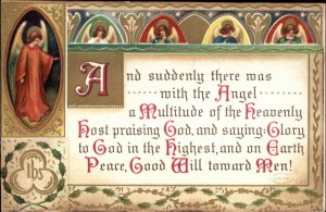 Christmas Bible Verse Christianity Angels Art Nouveau Int'l Art c1910 Postcard