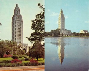 BATON ROUGE, LA Louisiana  STATE CAPITOL  Garden & Water View  *Two* Postcards