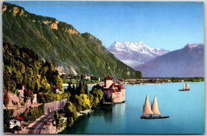 Lac Leman - Chateau De Chillon Et Les Dents Du Midi Veytaux Switzerland Postcard