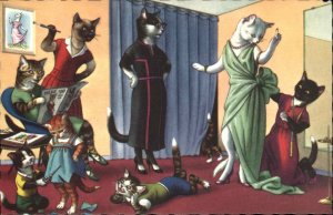Fantasy Dressed Animals Cats Tailor Newspaper Mainzer Vintage Postcard