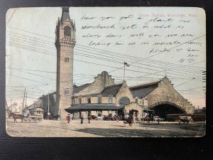 Vintage Postcard 1907 Union Station, Worcester, Massachusetts (MA)