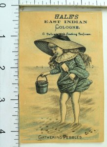 1870's Hale's East Indian Cologne Girl At Beach Quack medicine Trade Card F92