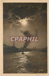 Postcard Moonlight Old Paris on the Seine Eiffel Tower