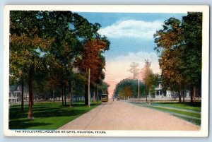 1920 Houston Texas TX Vintage Postcard Boulevard Heights Streetcar Road Unposted