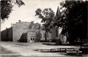 Real Photo Postcard St. Francis Church and Parish Hall in Necedah, Wisconsin