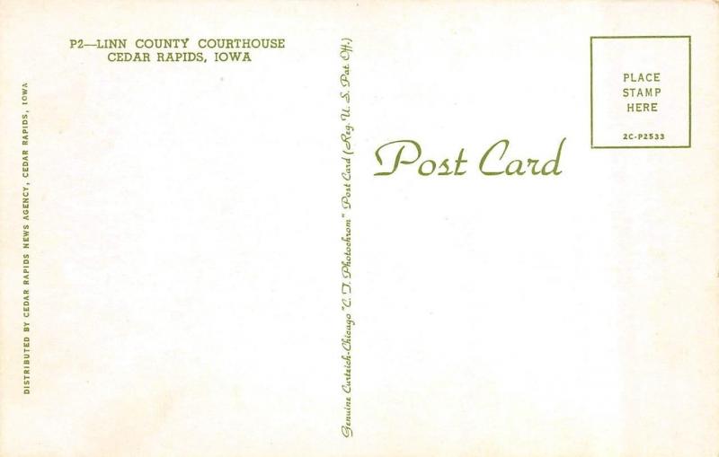 CEDAR RAPIDS, IA Iowa    LINN COUNTY COURTHOUSE  Court House    Postcard