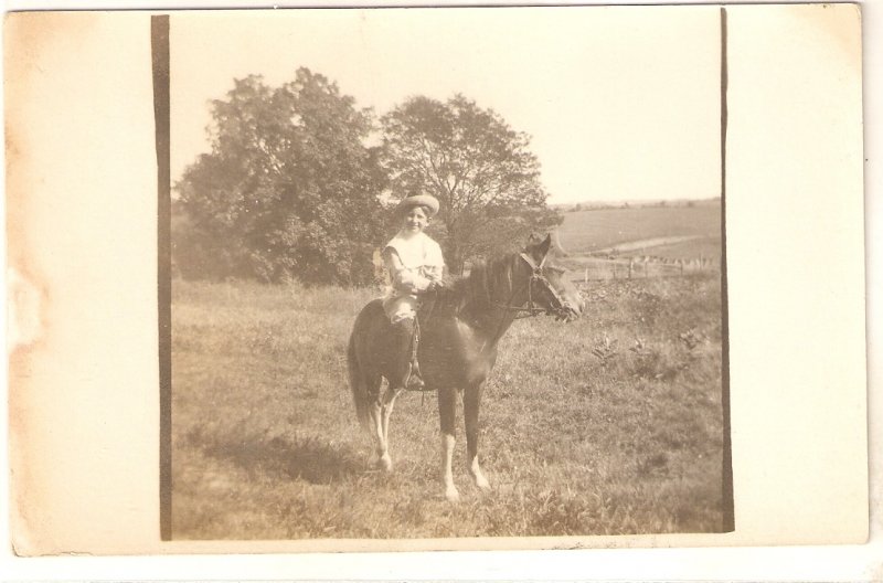 Lady on her horse Old vintage antique postcard