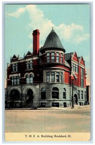 1912 YMCA Building Facade Street Corner Gentleman Rockford Illinois IL Postcard