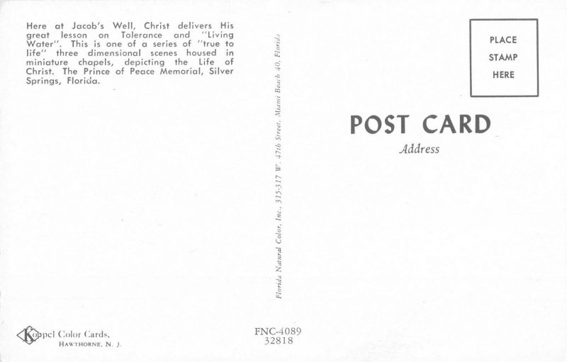 Postcard Jacob's Well Living Water Prince Of Peace Memorial Silver Springs