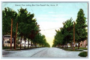 c1905 Downer Place Looking West Russell Ave Street Road Aurora Illinois Postcard