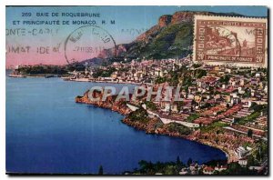 Postcard Old Bay of Roquebrune and principality of Monaco