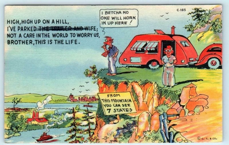 RAY WALTERS Trailer Comics SEE 7 STATES from this Mountain 1939 Linen Postcard