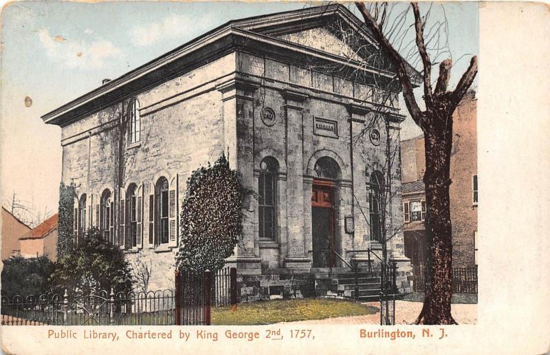 B42/ Burlington New Jersey NJ Postcard c1910 Public Library King George 1757