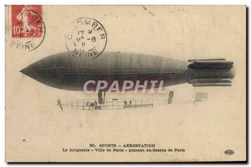 Old Postcard Aviation Airship Zeppelin airship ballooning The City of Paris h...