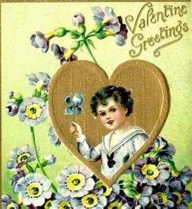 c1910s Raphael Tuck Floral Missives Valentine Greetings Postcard Girl A196