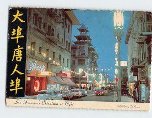 Postcard San Francisco's Chinatown at Night, San Francisco, California