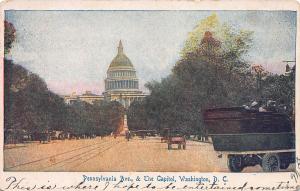 Pennsylvania Ave. & The Capitol, Washington, D.C., Early Postcard, Used in 1906