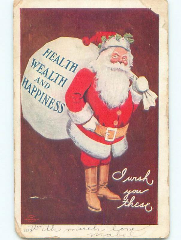 Pre-Linen christmas SANTA WITH MESSAGE ON TOY SACK k1079