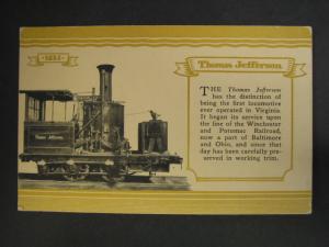 THOMAS JEFFERSON LOCOMOTIVE RR TRAIN Old Postcard
