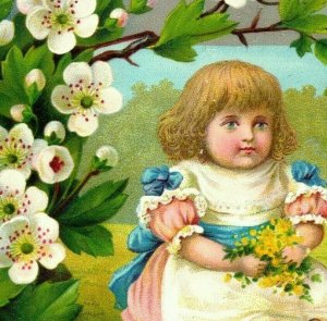 1880s Victorian Christmas Card Cute Child Cakes & Kisses Wishes #5E