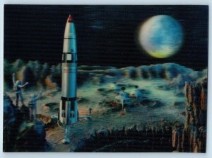 c1980's Lenticular Made in Japan US Space Rocket Moon 3D Lunar Postcard