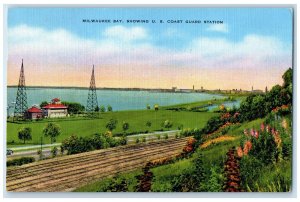 1943 Milwaukee Bay Showing US Coast Guard Station Milwaukee Wisconsin Postcard