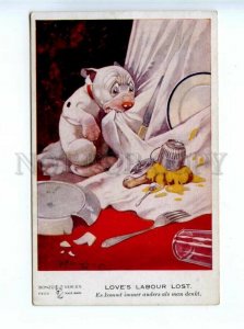 534426 STUDDY Comic Humor BONZO Dog RESTAURANT Waiter #1520 Vintage postcard