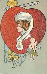 ARTIST SIGNED-CUPID WITH BOW & ARROWS-WOMAN IN HEART-R80571