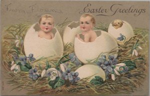 Postcard Art Nouveau Children Coming Out of Eggs Easter Greetings