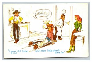 Vintage 1960's Comic Postcard Bartender Dragging a Drunk Cowboy from the Bar