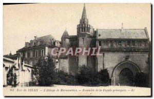 Old Postcard Tours L & # 39Abbaye Marmoutiers From Set Of The Main Facade