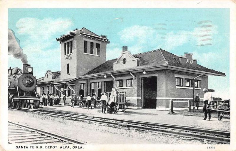 Alva Oklahoma Santa Fe Train Station Vintage Postcard AA43023