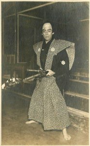 Interior Kabuki Theater Actor Samurai Warrior 1920s RPPC Photo Postcard 20-13554